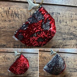 NWT Papyrus Paper Destiny Mermaid Flip Sequin Cosmetic Bag in Red & Silver O/S